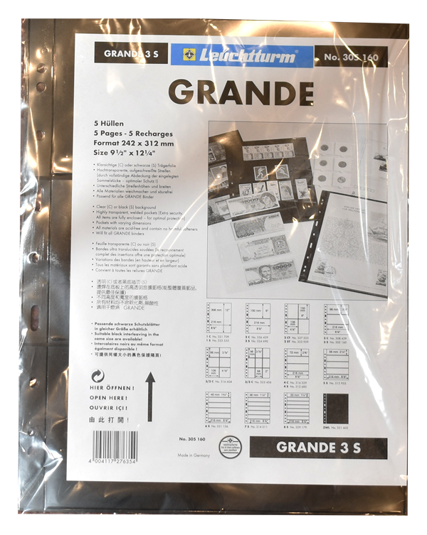 3 Pocket Grande Pages for Large Notes, Black - GRANDE3S