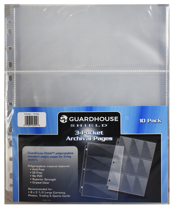 Guardhouse Shield 3 Pocket Archival (10 pack) Polypropylene Pages