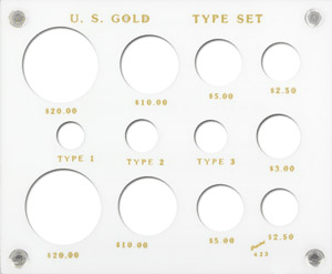 Gold Type Set Lib. 20, 10, 5, 3, 2.50, Type I,II,III